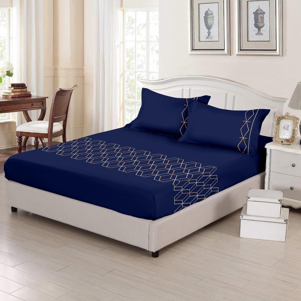 Embroidered Bedsheet with Two Pillow Covers