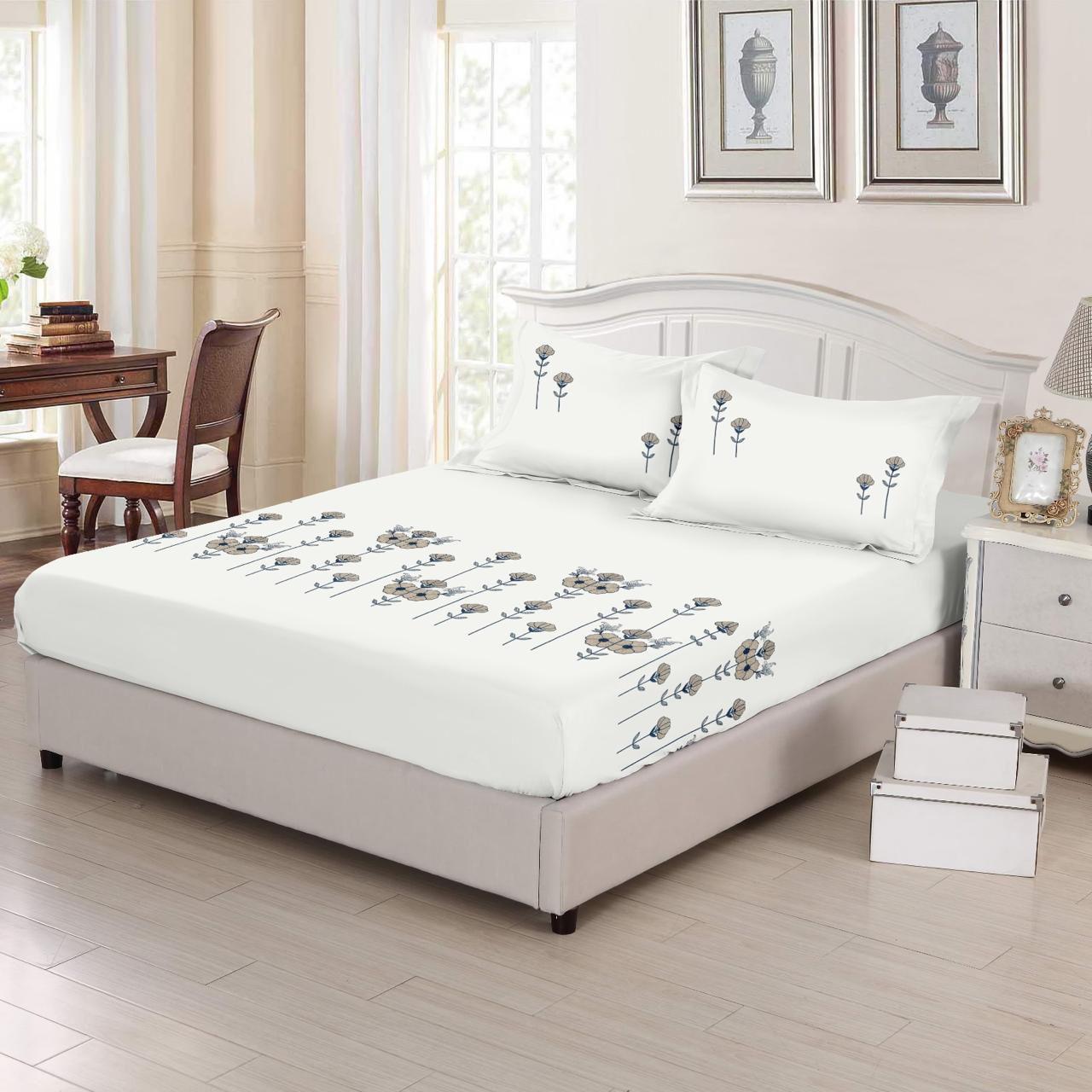 Embroidered Bedsheet with Two Pillow Covers