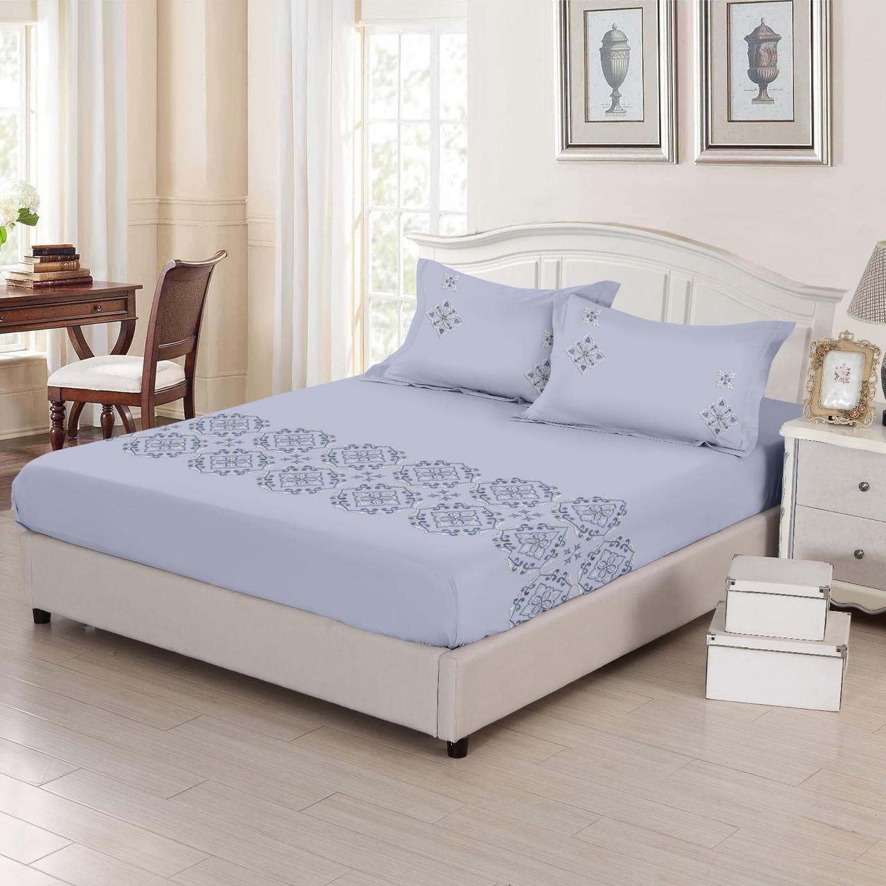 Embroidered Bedsheet with Two Pillow Covers