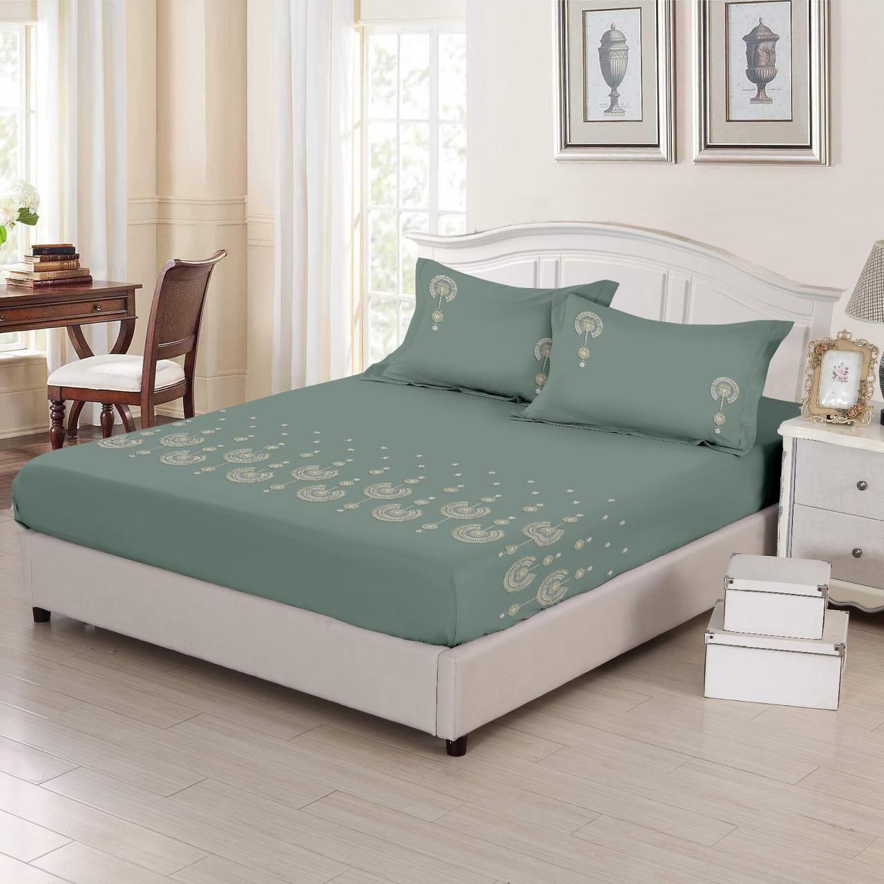 Embroidered Bedsheet with Two Pillow Covers